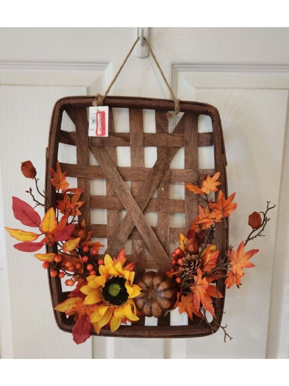 Tobacco Basket Sunflower Wreath Hanging Rustic Floral Farmhouse Decor 12 x 16 In